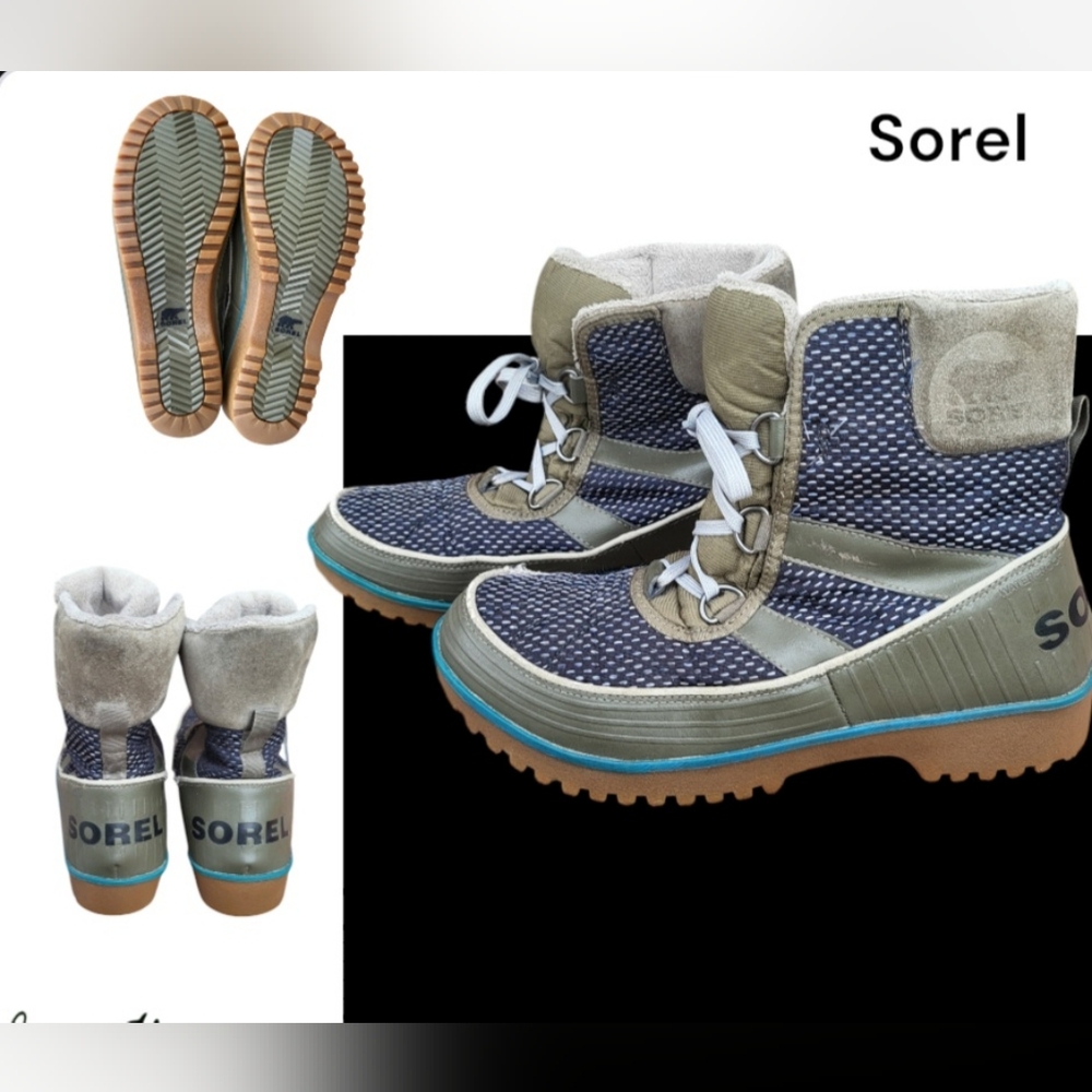 Sorel Waterproof Tivoli II Green Tan Winter Rubber Snow Rain Boot Women 9.5 Ski